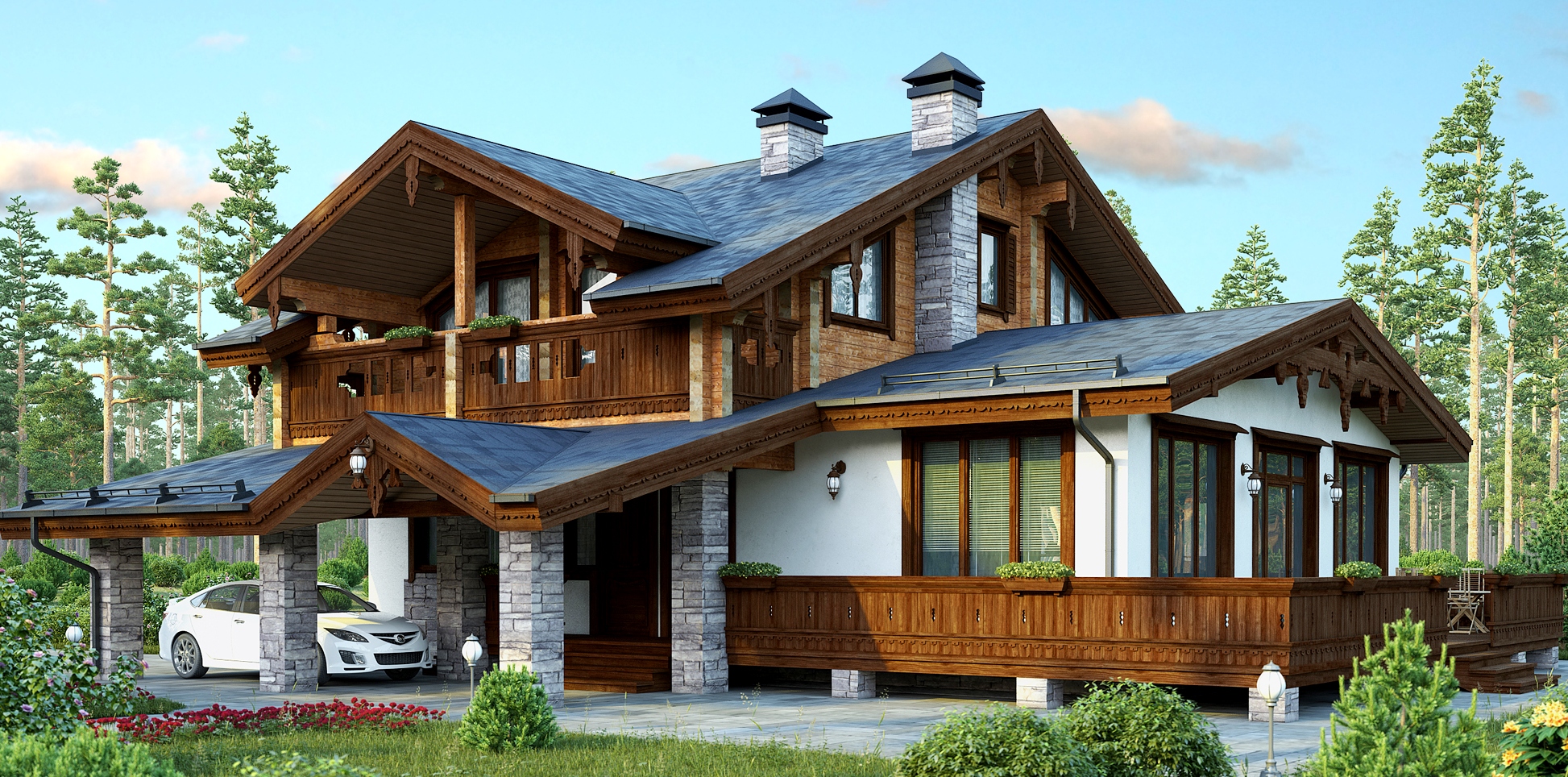 Дачный дом из бруса в стиле шале - свежий проект для дачи | Деревянные дома Могута | Дзен