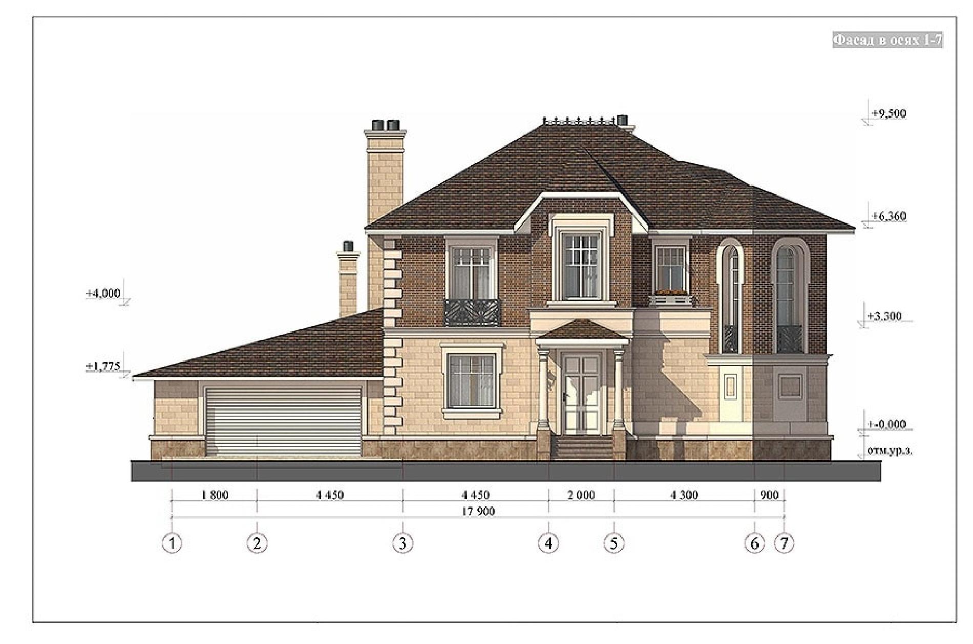 Чертеж фасада частного дома