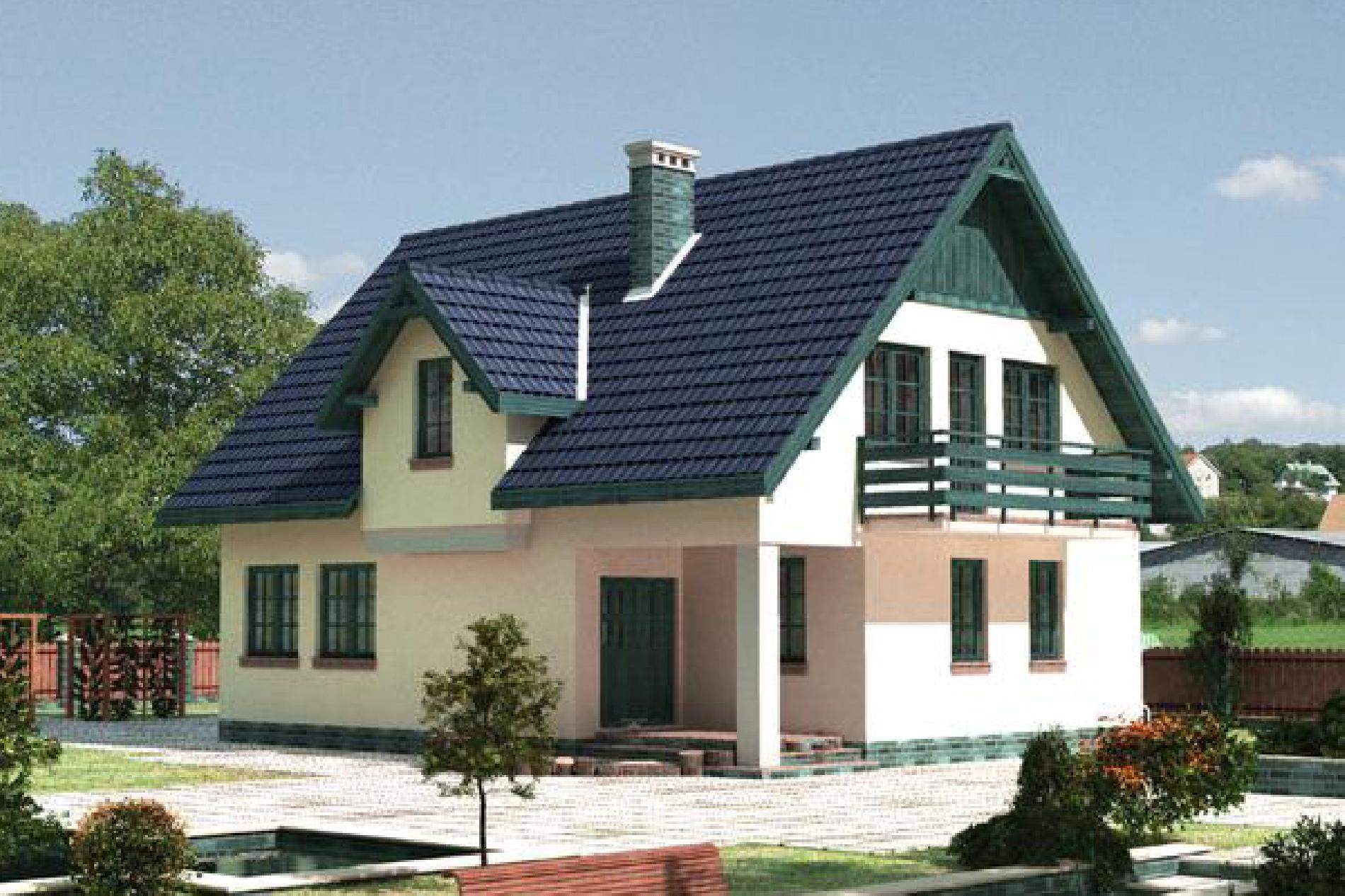 Дом из газобетона с зеленой крышей