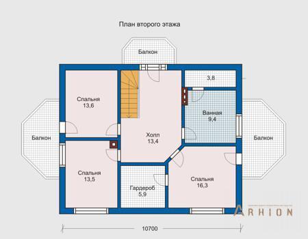 3. Проект двухэтажного дома в европейском стиле с плоской кровлей , 10-20, площадью - 205 кв c терассой, балконом, эркером