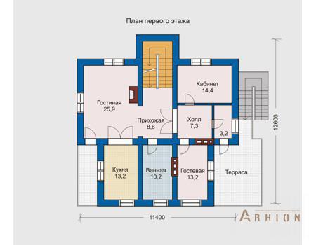 2. Проект одноэтажного дома в современном стиле с двускатной кровлей, 10-21, площадью - 303 кв c цокольным этажом, мансардой, сауной, терассой, балконом, вторым светом