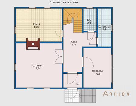 2. Проект двухэтажного дома в современном стиле с многоскатной кровлей, 10-27, площадью - 148 кв c мансардой