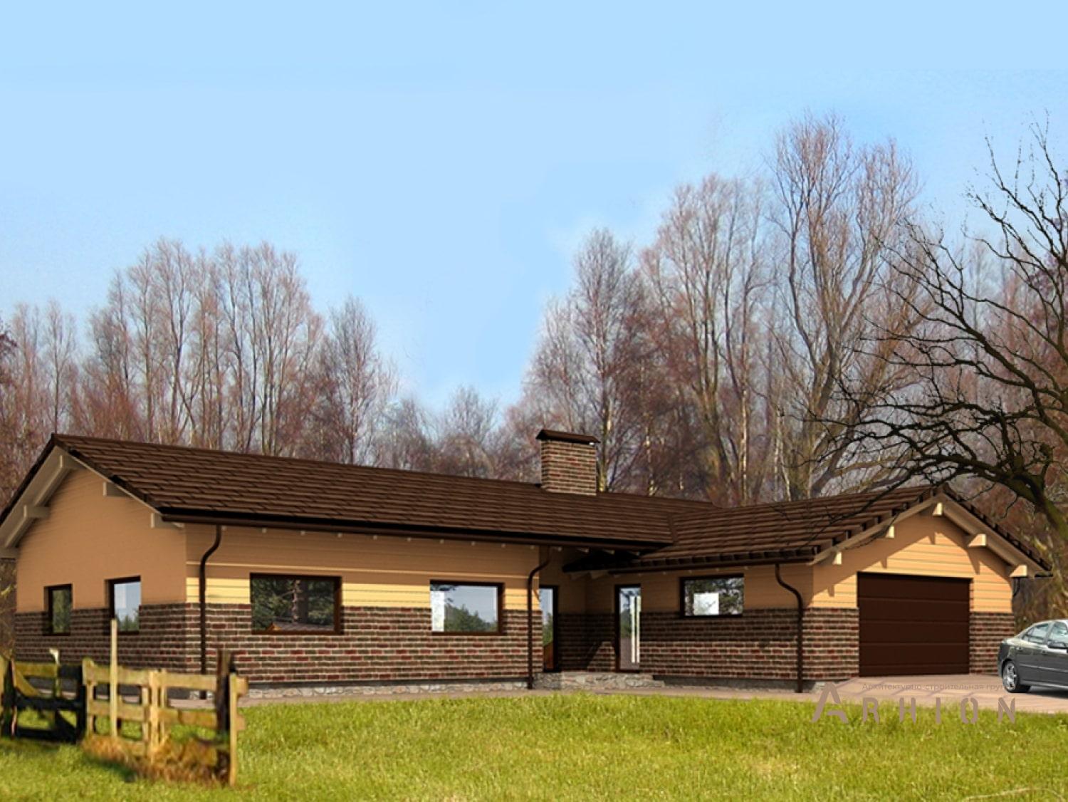 2. Проект одноэтажного дома в современном стиле с плоской кровлей , 107-179, площадью - 178 кв c гаражом