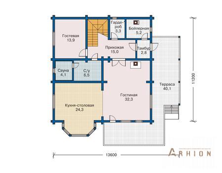 2. Проект одноэтажного дома в современном стиле с плоской кровлей , 11-03, площадью - 184 кв c мансардой