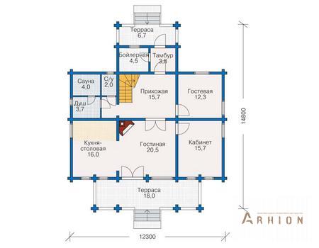 2. Проект двухэтажного дома в стиле шале с плоской кровлей , 11-40, площадью - 174 кв c мансардой, сауной, терассой, балконом