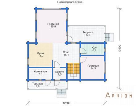 2. Проект двухэтажного дома в европейском стиле с двускатной кровлей, 11-78, площадью - 136 кв c мансардой, терассой