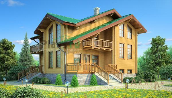 1. Проект двухэтажного дома в современном стиле с двускатной кровлей, 11-79, площадью - 220 кв c цокольным этажом, мансардой, терассой, балконом