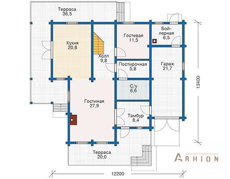 2. Проект двухэтажного дома в европейском стиле с плоской кровлей , 11-83, площадью - 208 кв c мансардой, терассой, гаражом