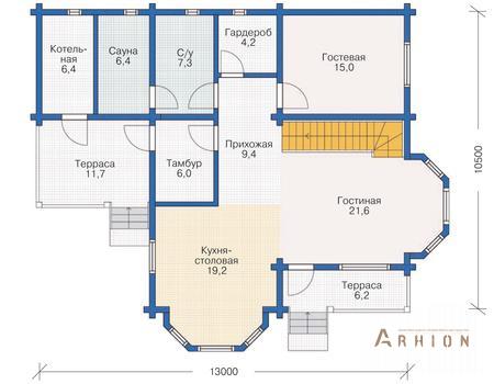 2. Проект двухэтажного дома в современном стиле с плоской кровлей , 11-98, площадью - 169 кв c мансардой, сауной, терассой, балконом