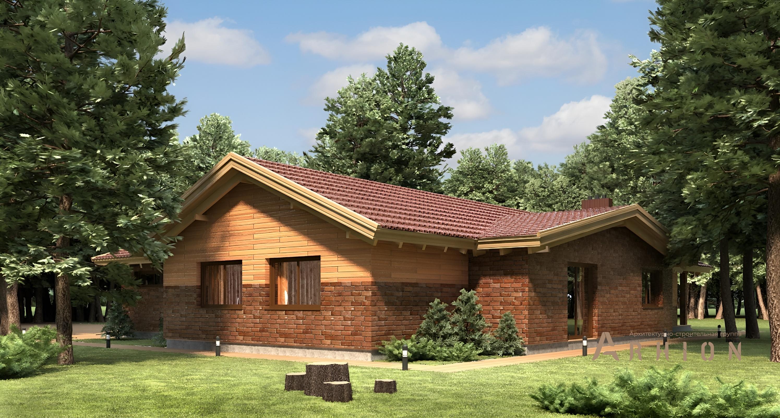 2. Проект одноэтажного дома в альпийском стиле с плоской кровлей , 110-197, площадью - 197 кв c терассой, гаражом