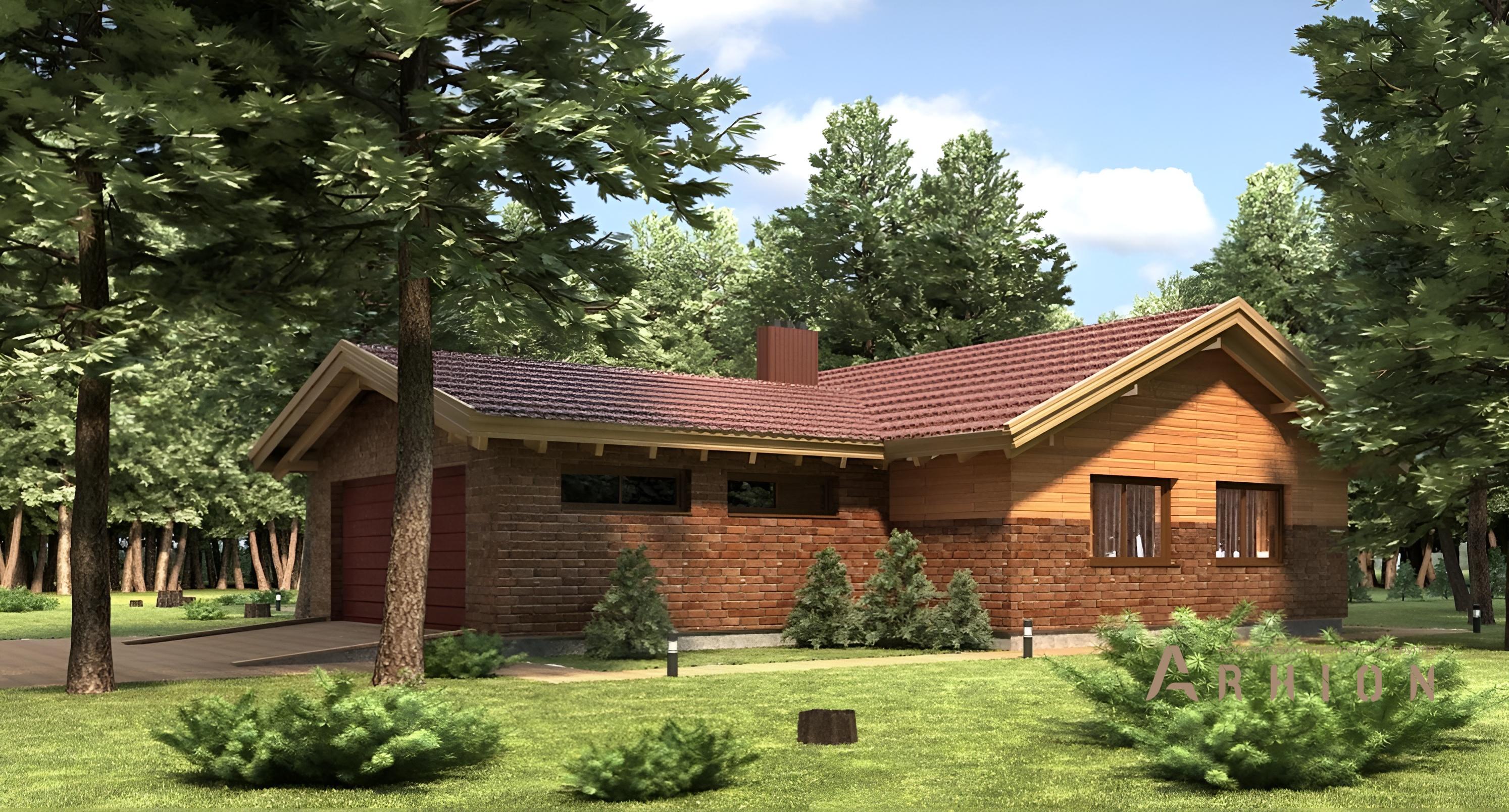 3. Проект одноэтажного дома в альпийском стиле с плоской кровлей , 110-197, площадью - 197 кв c терассой, гаражом