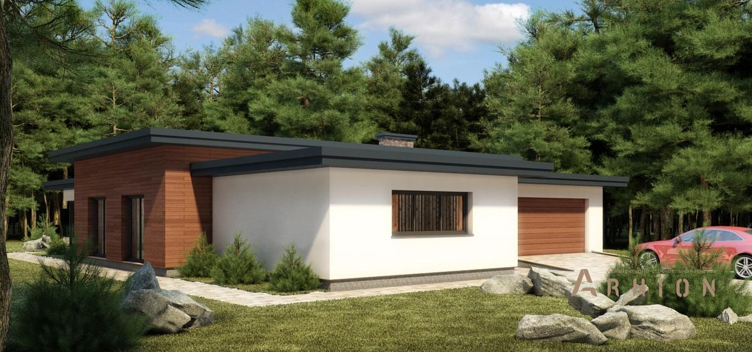 2. Проект одноэтажного дома в стиле лофт с плоской кровлей , 112-240, площадью - 239 кв c сауной, терассой, гаражом