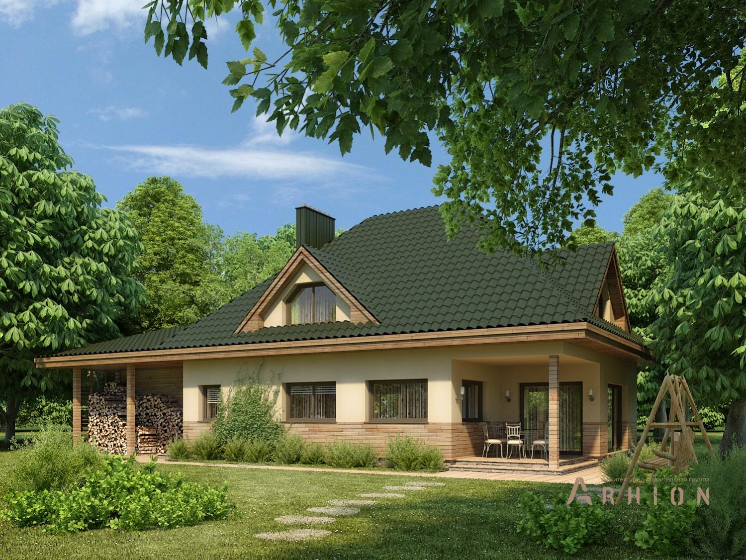 2. Проект одноэтажного дома в европейском стиле с плоской кровлей , 120-212, площадью - 212 кв c мансардой, гаражом