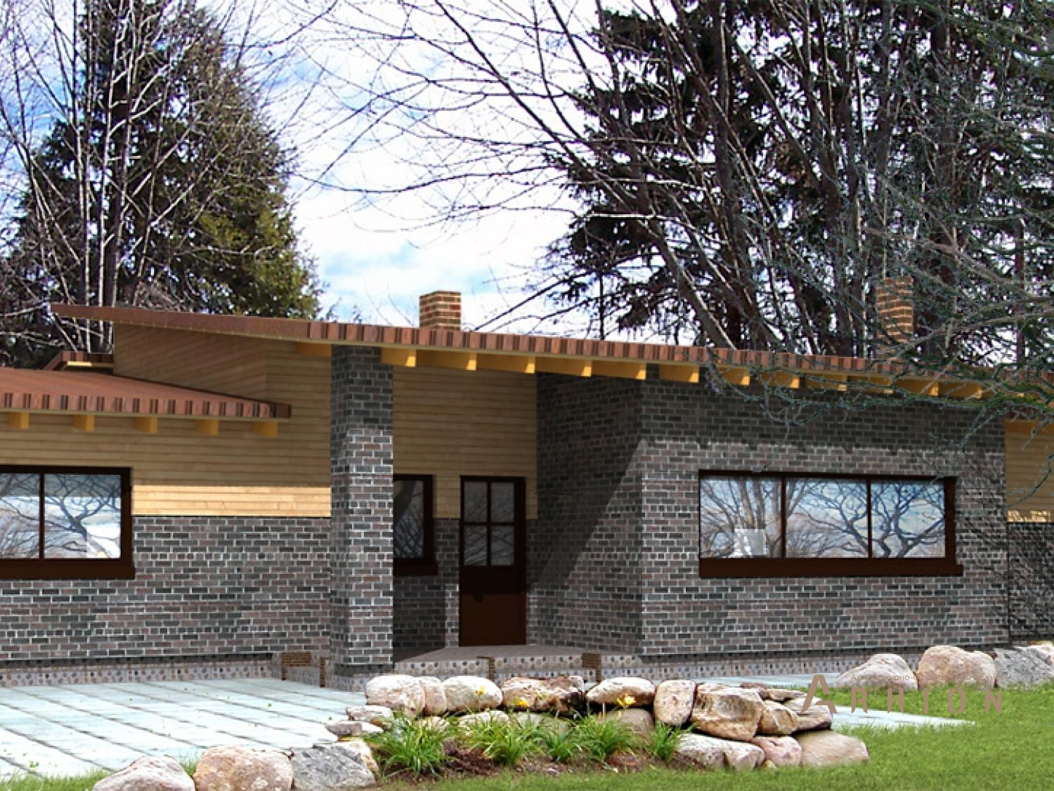 2. Проект одноэтажного дома в европейском стиле с односкатной кровлей, 140-170, площадью - 168 кв c терассой