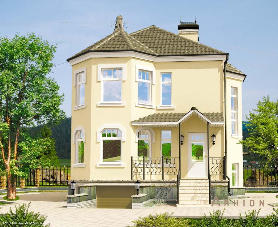 1. Проект двухэтажного дома в европейском стиле с многоскатной кровлей, 197-77, площадью - 196 кв c цокольным этажом, гаражом, эркером