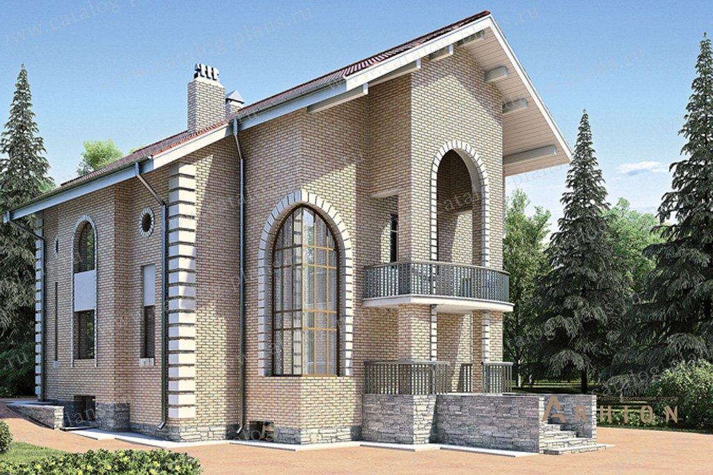 1. Проект двухэтажного дома в современном стиле с двускатной кровлей, 30-51, площадью - 398 кв c цокольным этажом, сауной, балконом, вторым светом