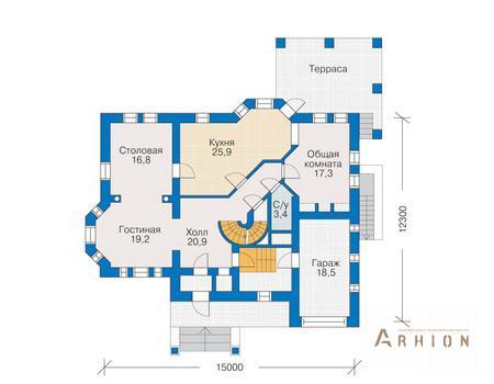 2. Проект двухэтажного дома в английском стиле с четырехскатной, 30-63, площадью - 367 кв c цокольным этажом