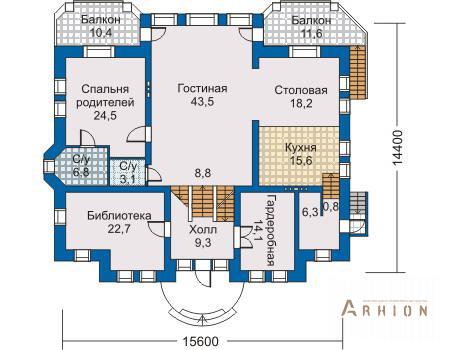 2. Проект трехэтажного дома в классическом стиле с четырехскатной, 30-88, площадью - 576 кв c цокольным этажом, сауной, балконом, эркером