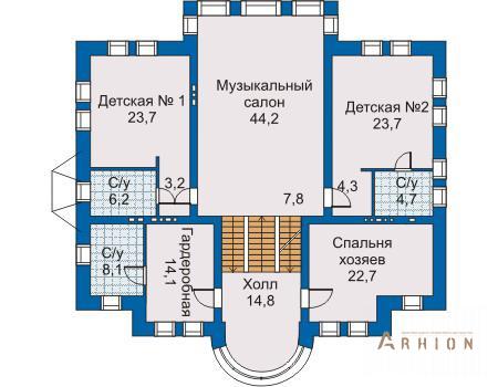 3. Проект трехэтажного дома в классическом стиле с четырехскатной, 30-88, площадью - 576 кв c цокольным этажом, сауной, балконом, эркером