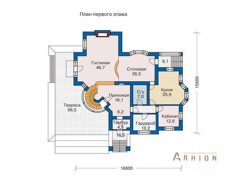 2. Проект двухэтажного дома в европейском стиле с многоскатной кровлей, 31-14, площадью - 490 кв c цокольным этажом, терассой, эркером, вторым светом