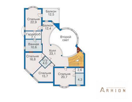 3. Проект одноэтажного дома в современном стиле с многоскатной кровлей, 31-23, площадью - 534 кв c цокольным этажом, мансардой, сауной, терассой, балконом, эркером, вторым светом