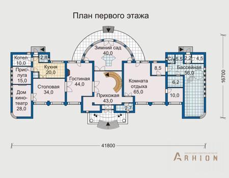 2. Проект двухэтажного дома в современном стиле с двускатной кровлей, 31-27, площадью - 755 кв c цокольным этажом, мансардой, сауной, терассой, балконом, эркером, вторым светом