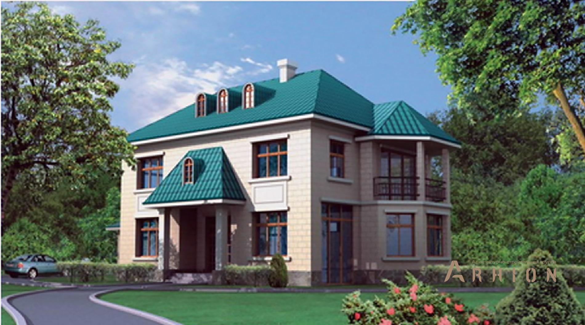 1. Проект двухэтажного дома в европейском стиле с четырехскатной, 31-69, площадью - 394 кв c терассой, балконом, эркером, вторым светом