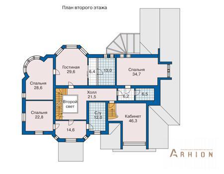 3. Проект двухэтажного дома в английском стиле с многоскатной кровлей, 32-12, площадью - 598 кв c сауной, терассой, эркером, вторым светом