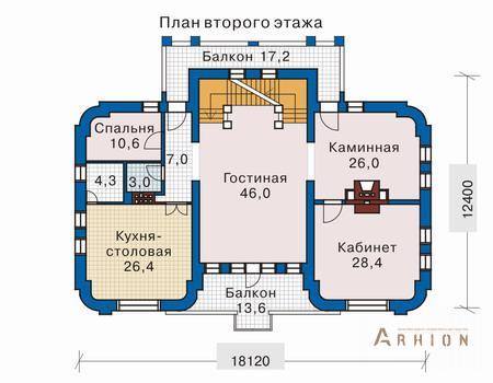 3. Проект трехэтажного дома в современном стиле с многоскатной кровлей, 32-34, площадью - 742 кв c цокольным этажом, сауной, терассой, балконом, вторым светом