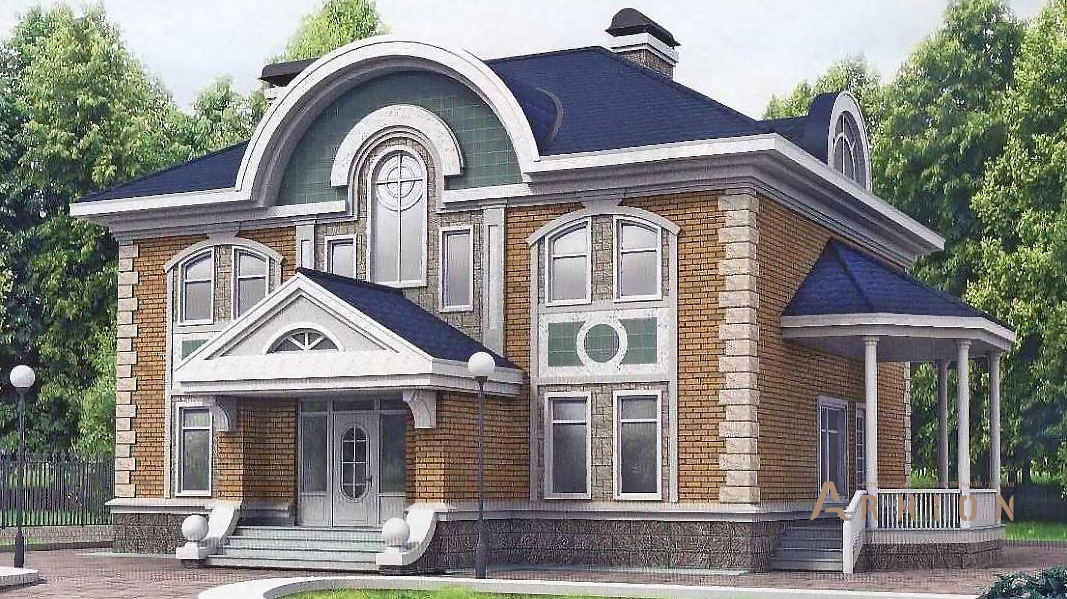 1. Проект двухэтажного дома в стиле модерн с многоскатной кровлей, 32-67, площадью - 320 кв c мансардой, терассой, эркером