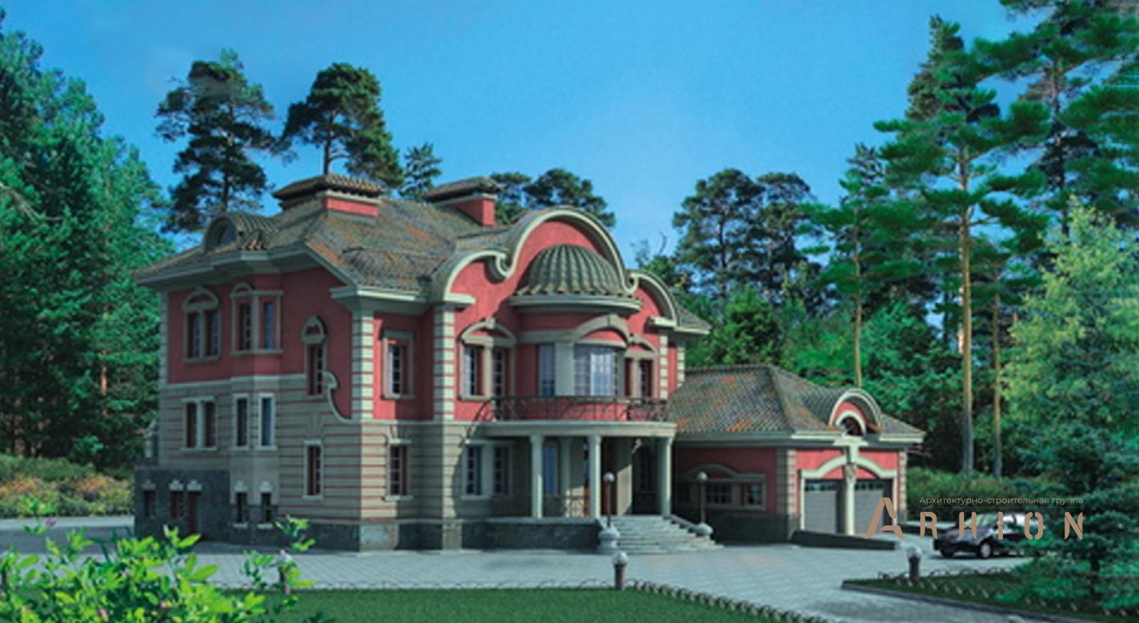 1. Проект двухэтажного дома в стиле модерн с многоскатной кровлей, 32-87, площадью - 661 кв c цокольным этажом, сауной, терассой, балконом, гаражом, эркером, вторым светом