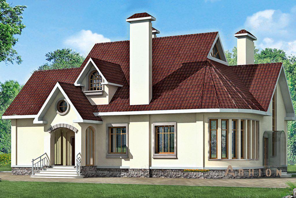 2. Проект одноэтажного дома в европейском стиле с многоскатной кровлей, 33-16, площадью - 270 кв c мансардой, эркером