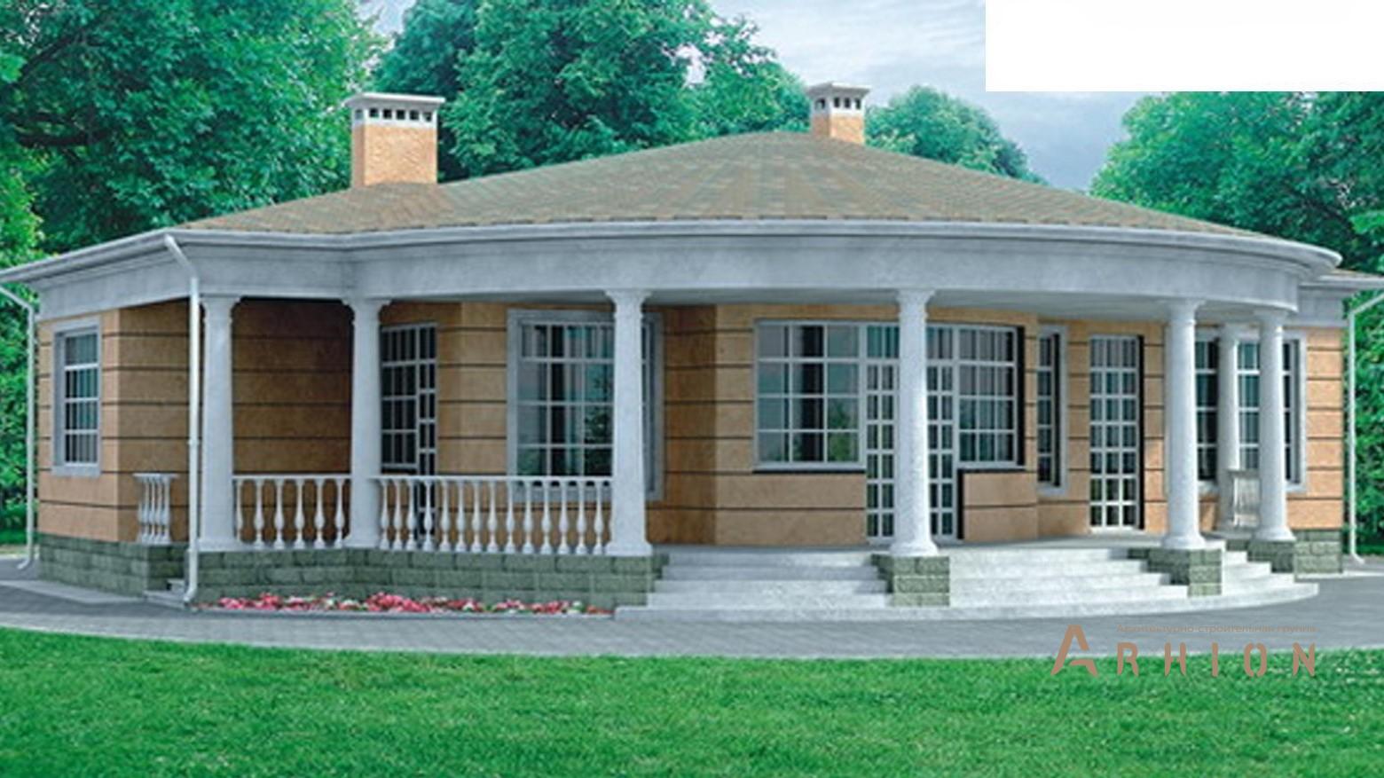 1. Проект одноэтажного дома в классическом стиле с плоской кровлей , 33-21, площадью - 150 кв c терассой