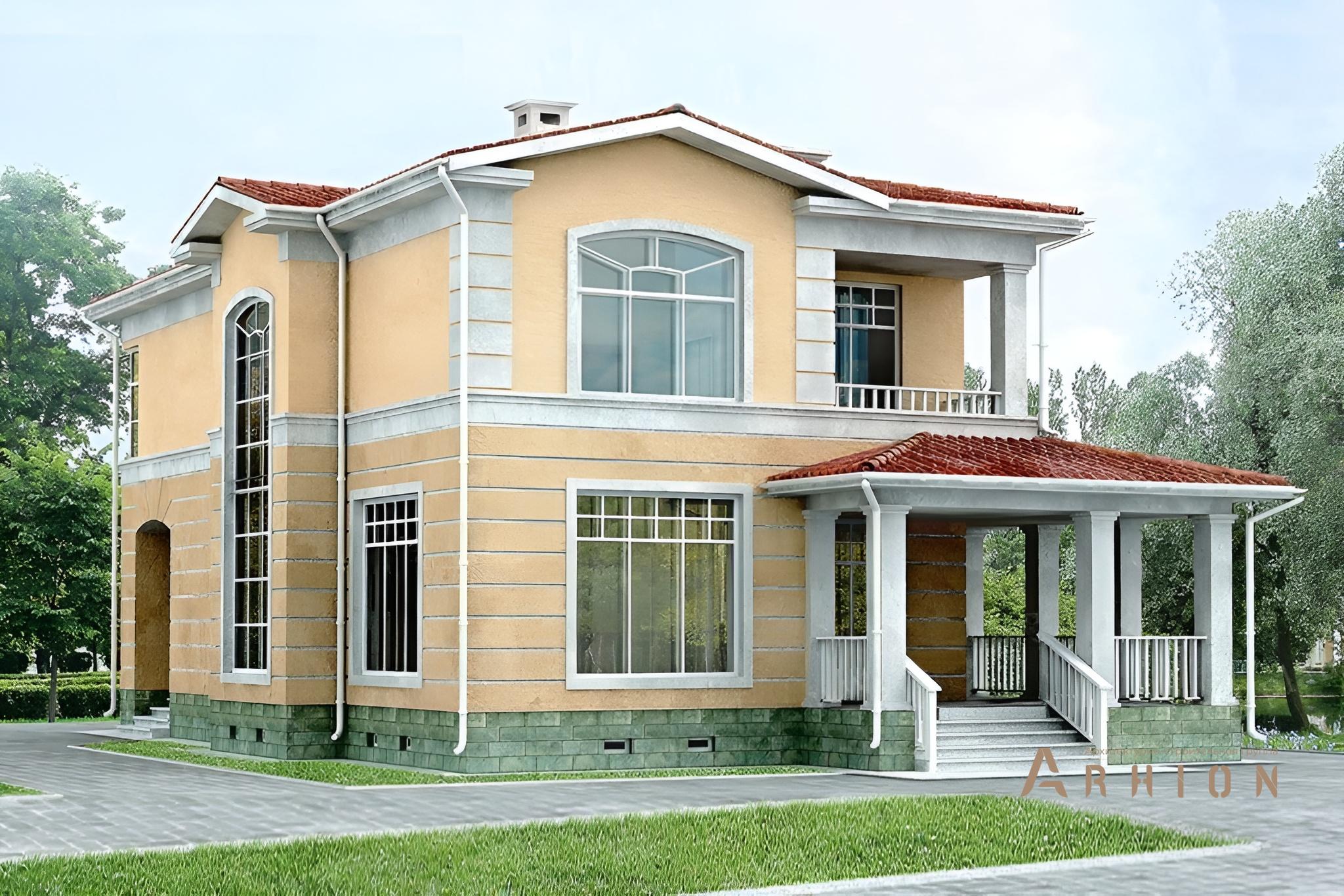 1. Проект двухэтажного дома в классическом стиле с плоской кровлей , 33-22, площадью - 181 кв c сауной, терассой, балконом