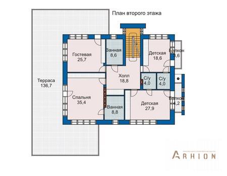 4. Проект двухэтажного дома в современном стиле с плоской кровлей , 33-61, площадью - 688 кв c цокольным этажом, сауной, терассой, балконом