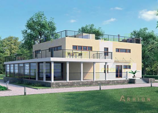 1. Проект двухэтажного дома в современном стиле с плоской кровлей , 33-61, площадью - 688 кв c цокольным этажом, сауной, терассой, балконом