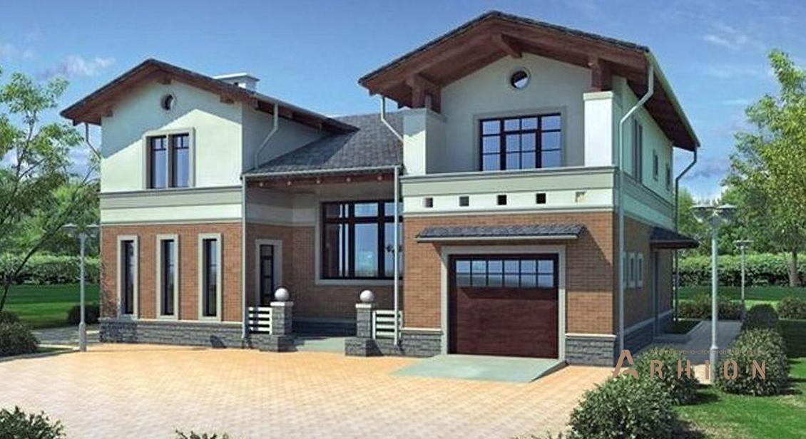 1. Проект двухэтажного дома в европейском стиле с многоскатной кровлей, 33-65, площадью - 249 кв c терассой, гаражом, вторым светом