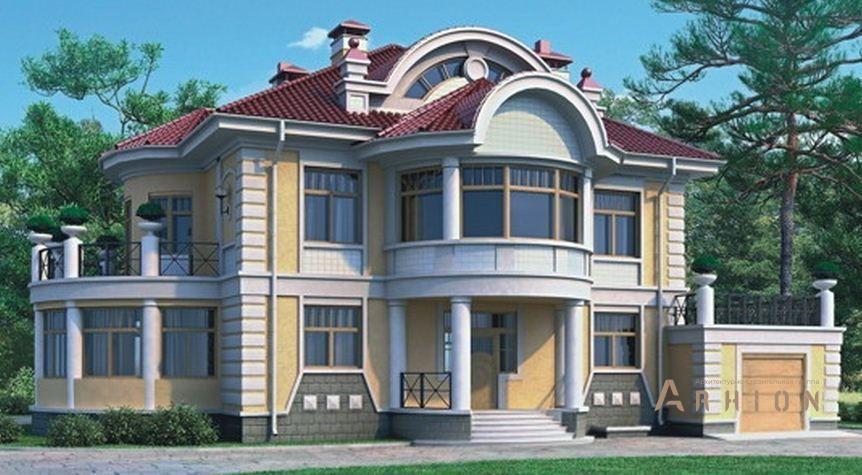 1. Проект двухэтажного дома в стиле модерн с многоскатной кровлей, 33-95, площадью - 463 кв c мансардой, терассой, балконом, гаражом, эркером, вторым светом