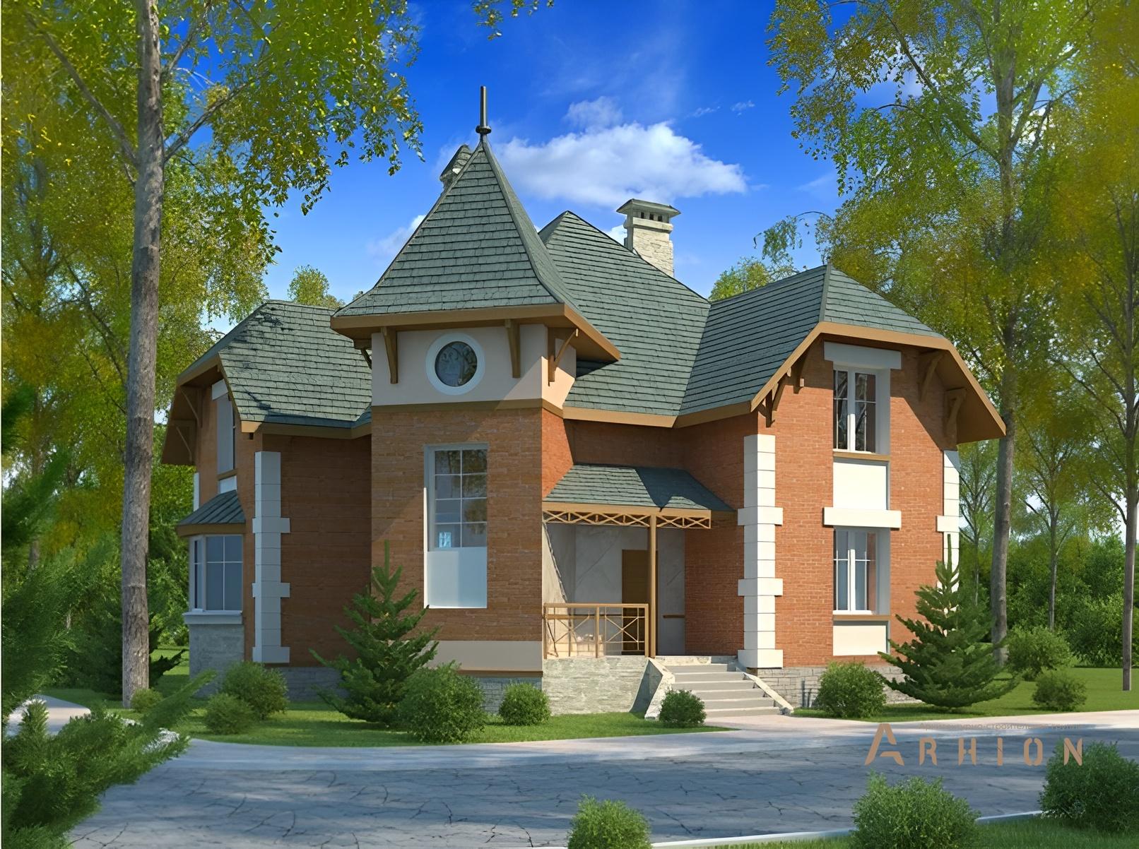 2. Проект двухэтажного дома в европейском стиле с многоскатной кровлей, 34-46, площадью - 204 кв c терассой, балконом, эркером