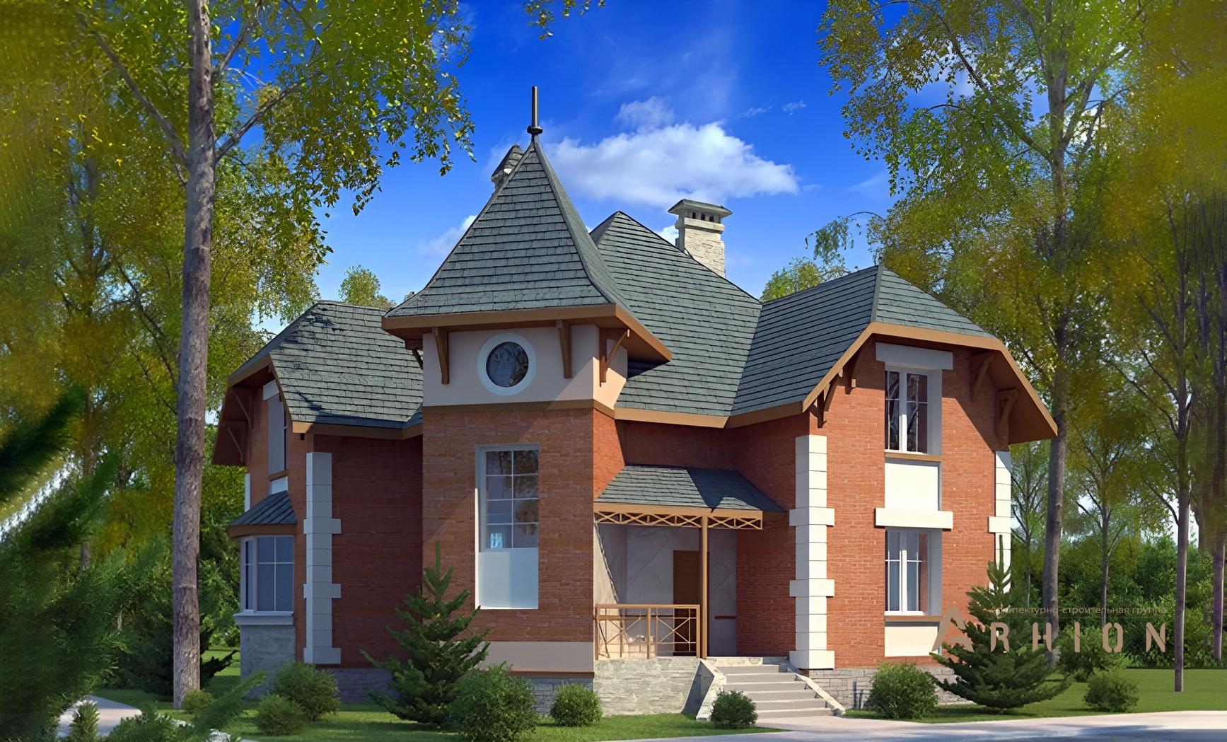 3. Проект двухэтажного дома в европейском стиле с многоскатной кровлей, 34-46, площадью - 204 кв c терассой, балконом, эркером