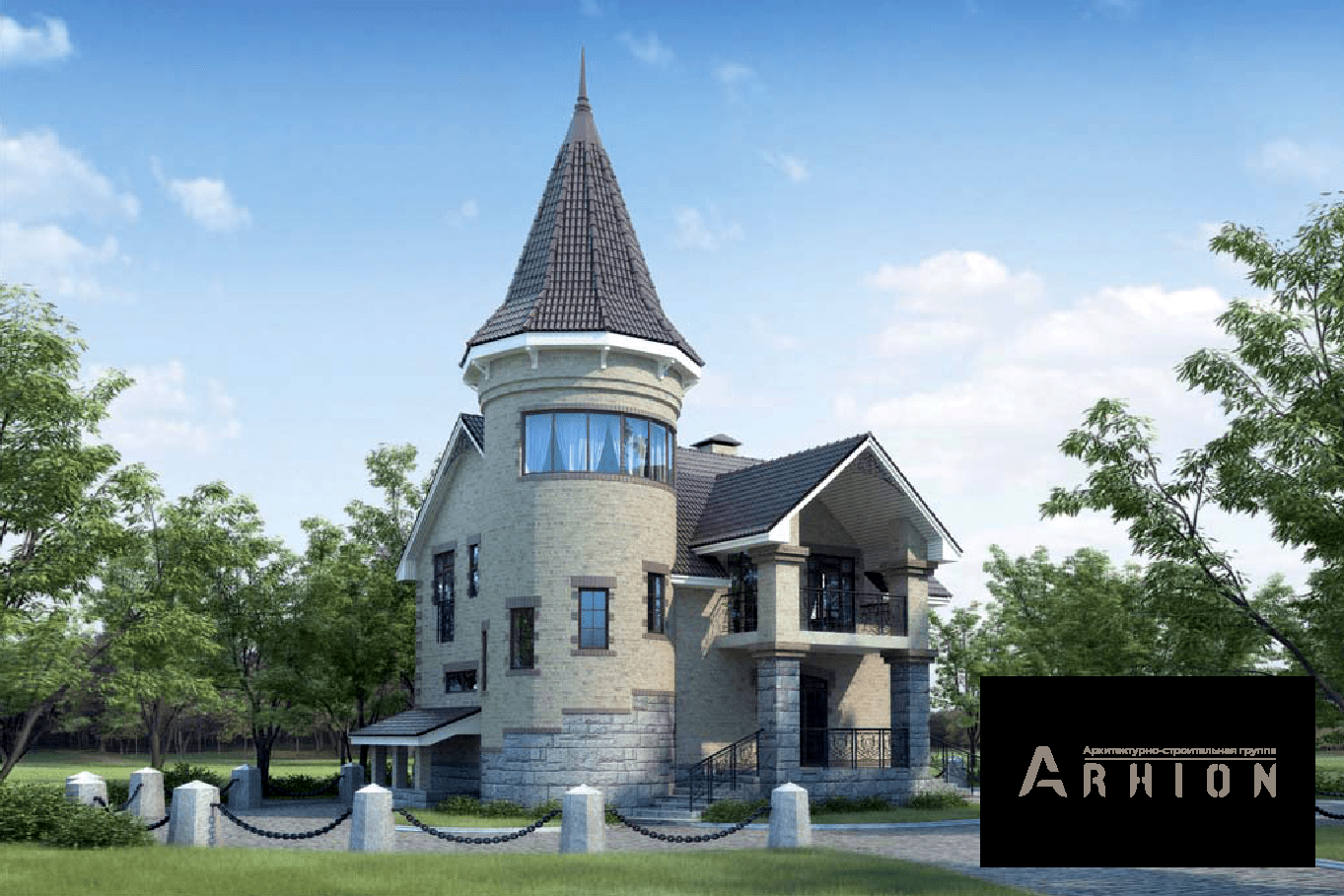 2. Проект двухэтажного дома в викторианском стиле с плоской кровлей , 34-56, площадью - 202 кв c балконом