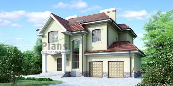 2. Проект двухэтажного дома в английском стиле с четырехскатной, 34-73, площадью - 402 кв c цокольным этажом, сауной, эркером