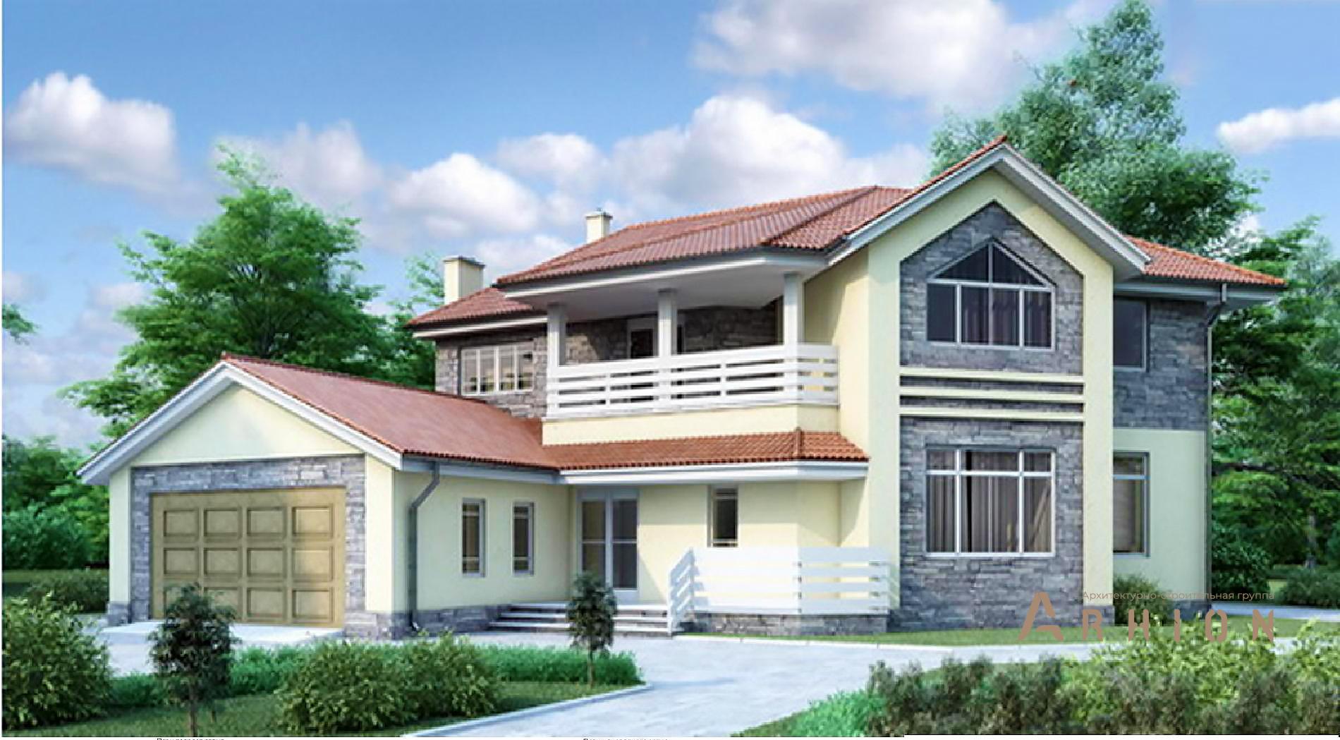 1. Проект одноэтажного дома в скандинавском стиле с многоскатной кровлей, 34-75, площадью - 357 кв c мансардой, терассой, балконом