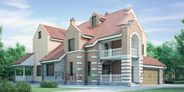 2. Проект двухэтажного дома в английском стиле с многоскатной кровлей, 35-08, площадью - 448 кв c мансардой, терассой, балконом, эркером, вторым светом