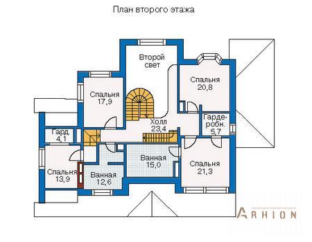 3. Проект двухэтажного дома в европейском стиле с многоскатной кровлей, 35-10, площадью - 412 кв c мансардой, терассой, эркером, вторым светом