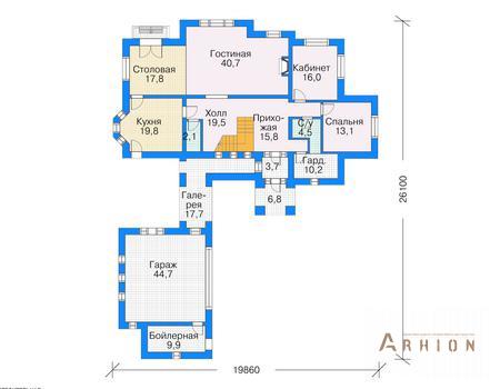 2. Проект двухэтажного дома в европейском стиле с многоскатной кровлей, 35-16, площадью - 537 кв c мансардой, вторым светом