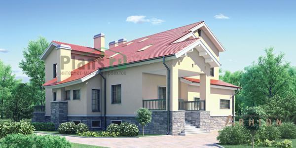 1. Проект двухэтажного дома в финском стиле с двускатной кровлей, 35-28, площадью - 501 кв c цокольным этажом, мансардой, сауной, терассой, эркером, вторым светом