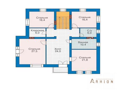 3. Проект двухэтажного дома в классическом стиле с четырехскатной, 35-55, площадью - 427 кв c цокольным этажом, сауной, балконом