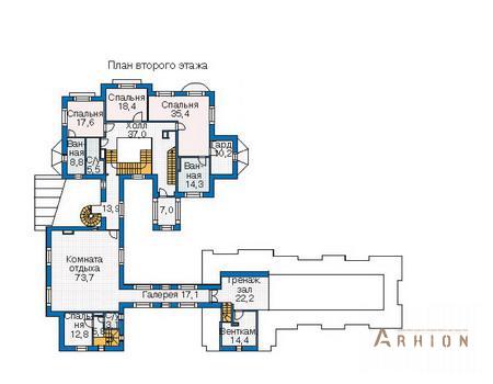 3. Проект трехэтажного дома в современном стиле с многоскатной кровлей, 35-79, площадью - 955 кв c цокольным этажом, мансардой, сауной, эркером, вторым светом