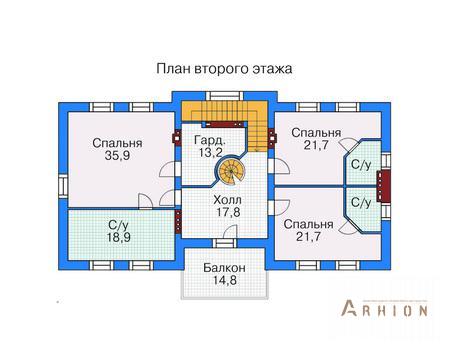 3. Проект двухэтажного дома в английском стиле с четырехскатной, 35-80, площадью - 605 кв c цокольным этажом, терассой, балконом, эркером